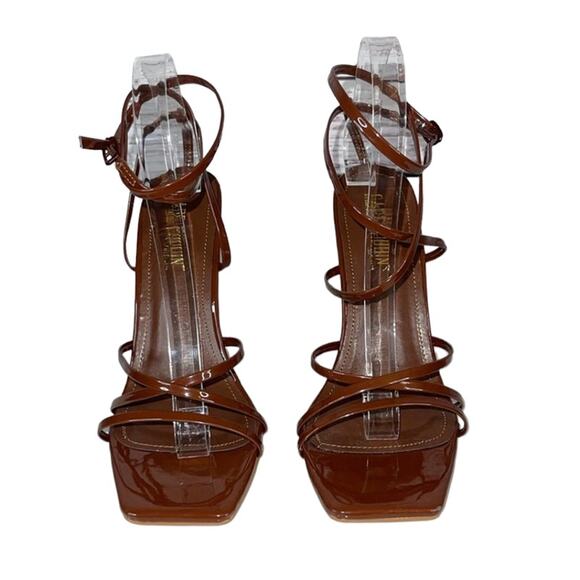 NWOB Cape Robbin Minnie Square Toe Strappy Stiletto Chocolate Brown High Heels 8 - Picture 5 of 9